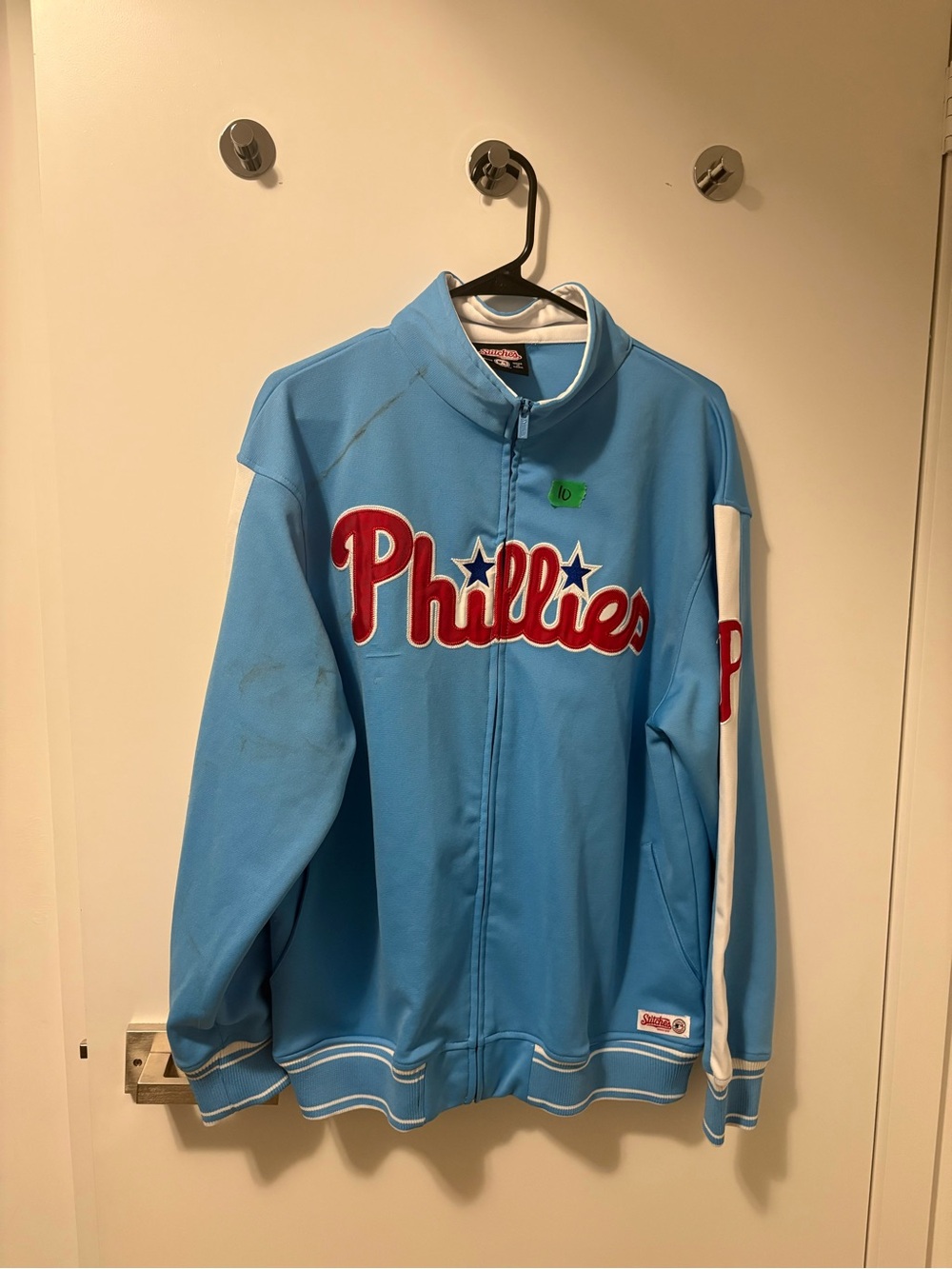 Stitches Light Blue Phillies Zip-Up Jacket with White Accents and Red Logo